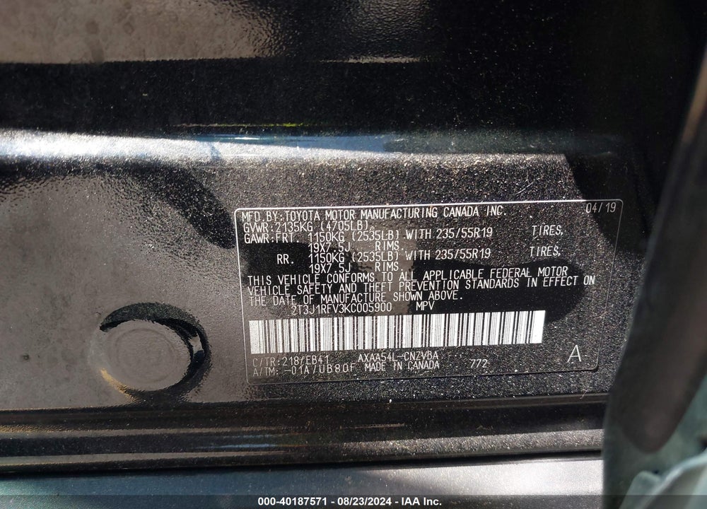 2019 TOYOTA RAV4 ADVENTURE VIN: 2T3J1RFV3KC005900