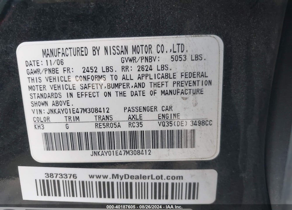 2007 INFINITI M35 SPORT VIN: JNKAY01E47M308412
