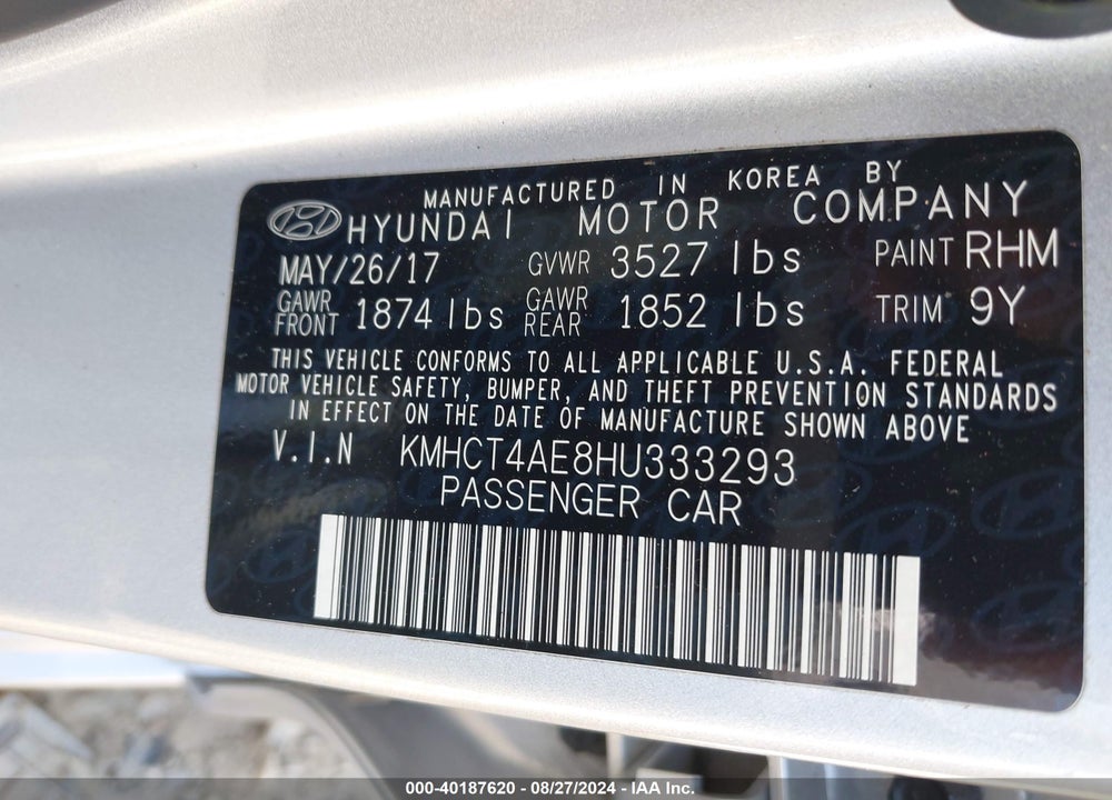 2017 HYUNDAI ACCENT SE VIN: KMHCT4AE8HU333293
