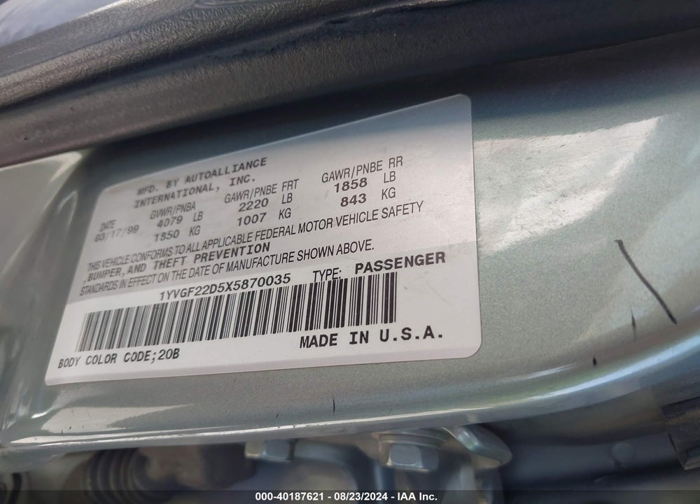 1999 MAZDA 626 ES V6/LX V6 VIN: 1YVGF22D5X5870035
