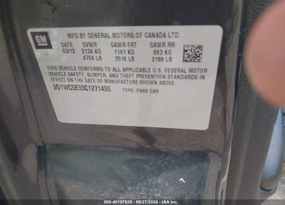 2012 CHEVROLET IMPALA LTZ VIN: 2G1WC5E33C1271430