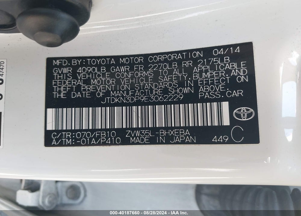 2014 TOYOTA PRIUS PLUG-IN VIN: JTDKN3DP9E3062229