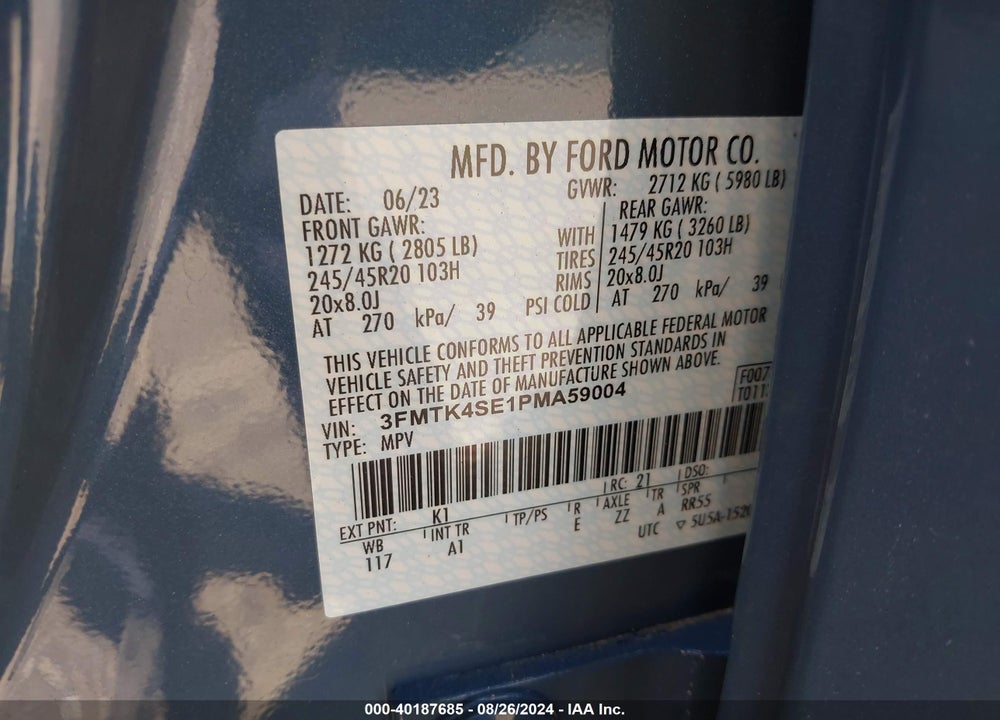 2023 FORD MUSTANG MACH-E GT VIN: 3FMTK4SE1PMA59004