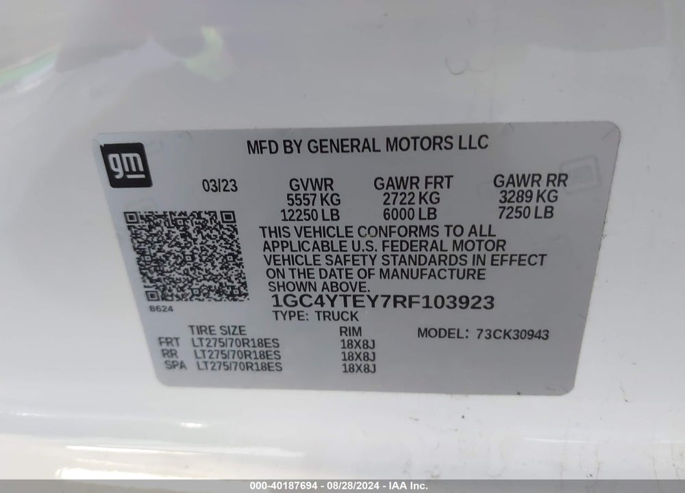2024 CHEVROLET SILVERADO 3500HD LT VIN: 1GC4YTEY7RF103923