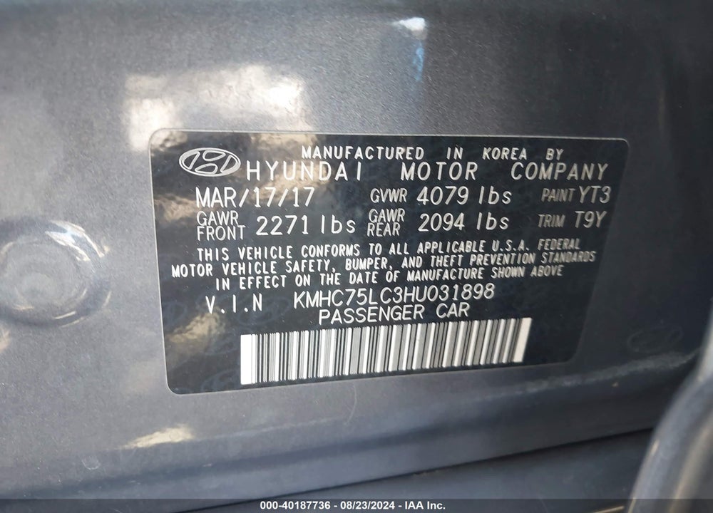2017 HYUNDAI IONIQ VIN: KMHC75LC3HU031898