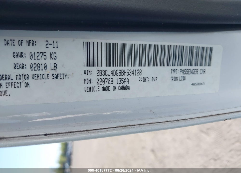 2011 DODGE CHALLENGER VIN: 2B3CJ4DG8BH534128