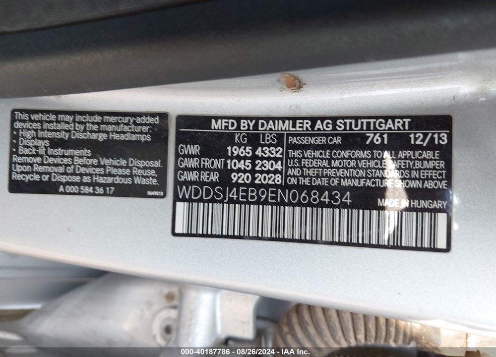 2014 MERCEDES-BENZ CLA 250 VIN: WDDSJ4EB9EN068434
