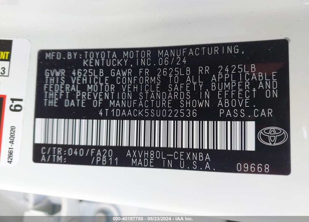2025 TOYOTA CAMRY LE VIN: 4T1DAACK5SU022536