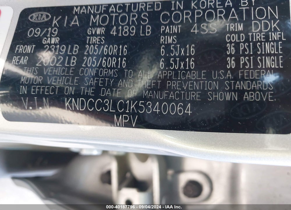 2019 KIA NIRO EX VIN: KNDCC3LC1K5340064