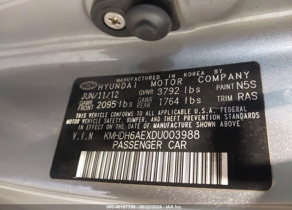 2013 HYUNDAI ELANTRA GS VIN: KMHDH6AEXDU003988