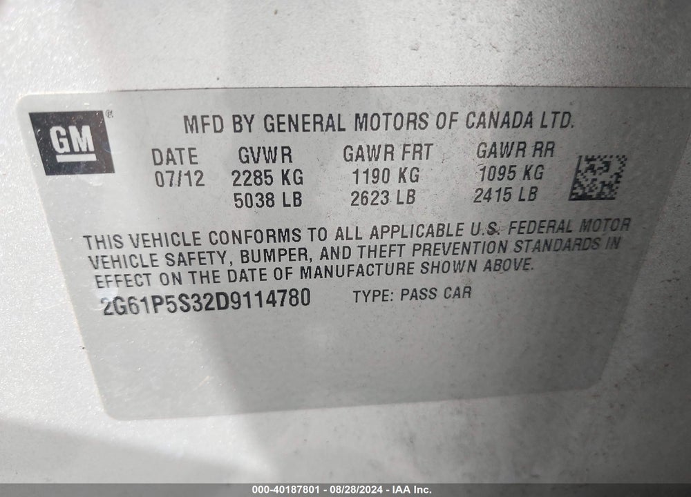 2013 CADILLAC XTS LUXURY VIN: 2G61P5S32D9114780