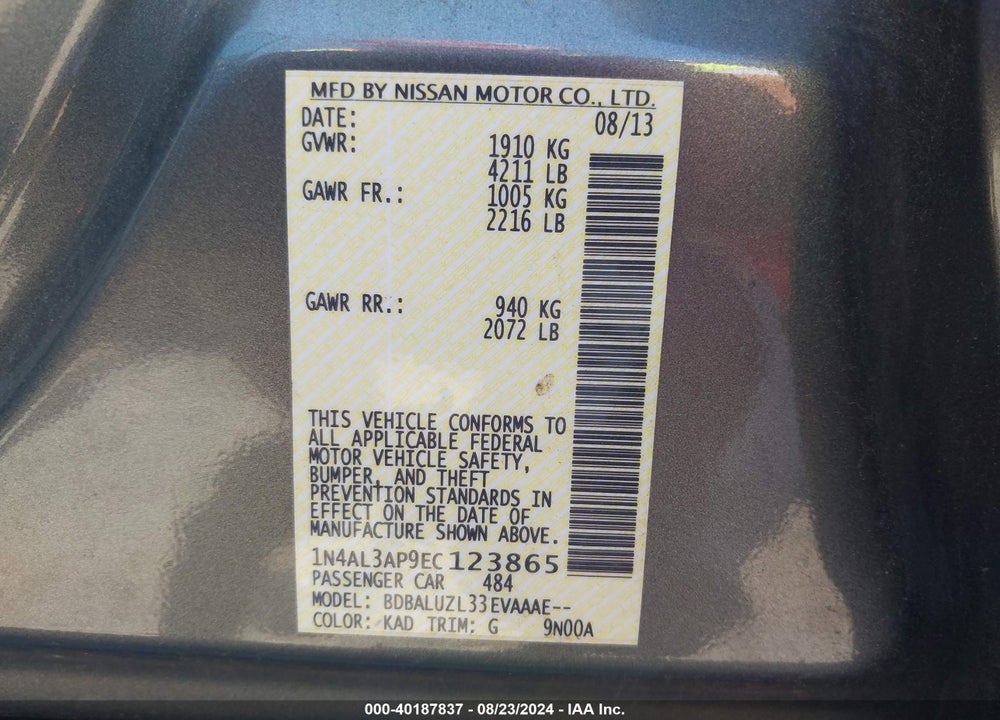 2014 NISSAN ALTIMA 2.5 SV VIN: 1N4AL3AP9EC123865