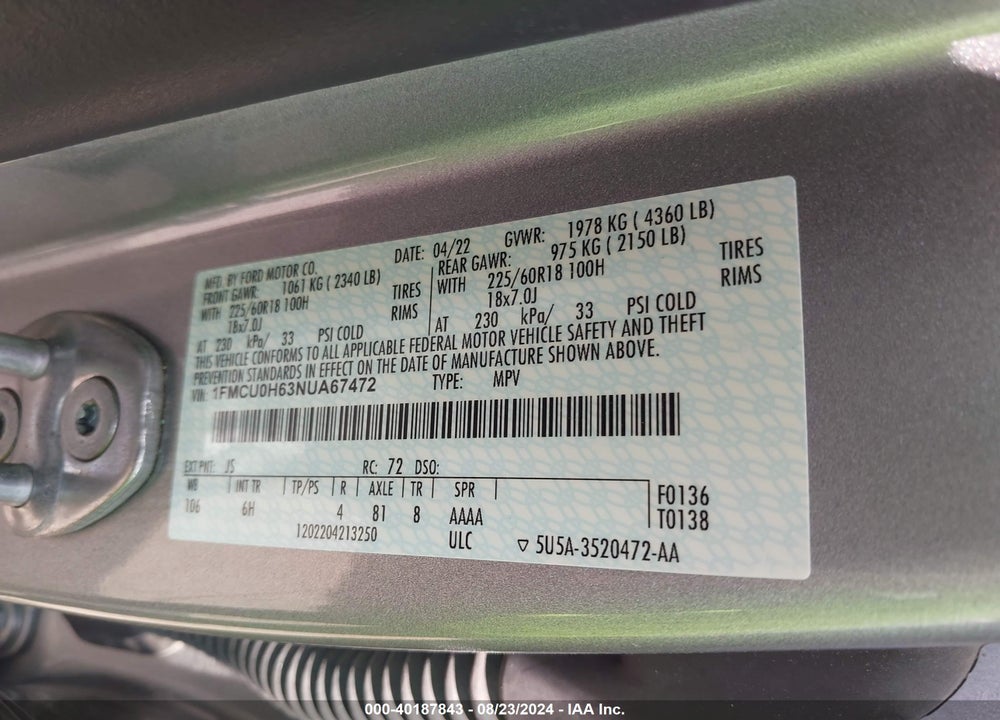 2022 FORD ESCAPE SEL VIN: 1FMCU0H63NUA67472