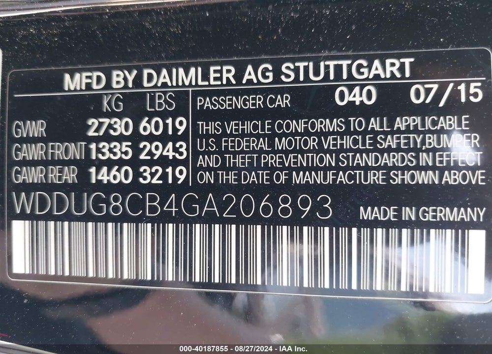 2016 MERCEDES-BENZ S 550 VIN: WDDUG8CB4GA206893