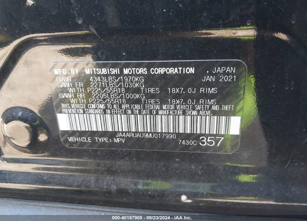 2021 MITSUBISHI OUTLANDER SPORT 2.0 BE AWC/2.0 ES AWC/2.0 LE AWC/2.0 SE AWC VIN: JA4ARUAU9MU017990