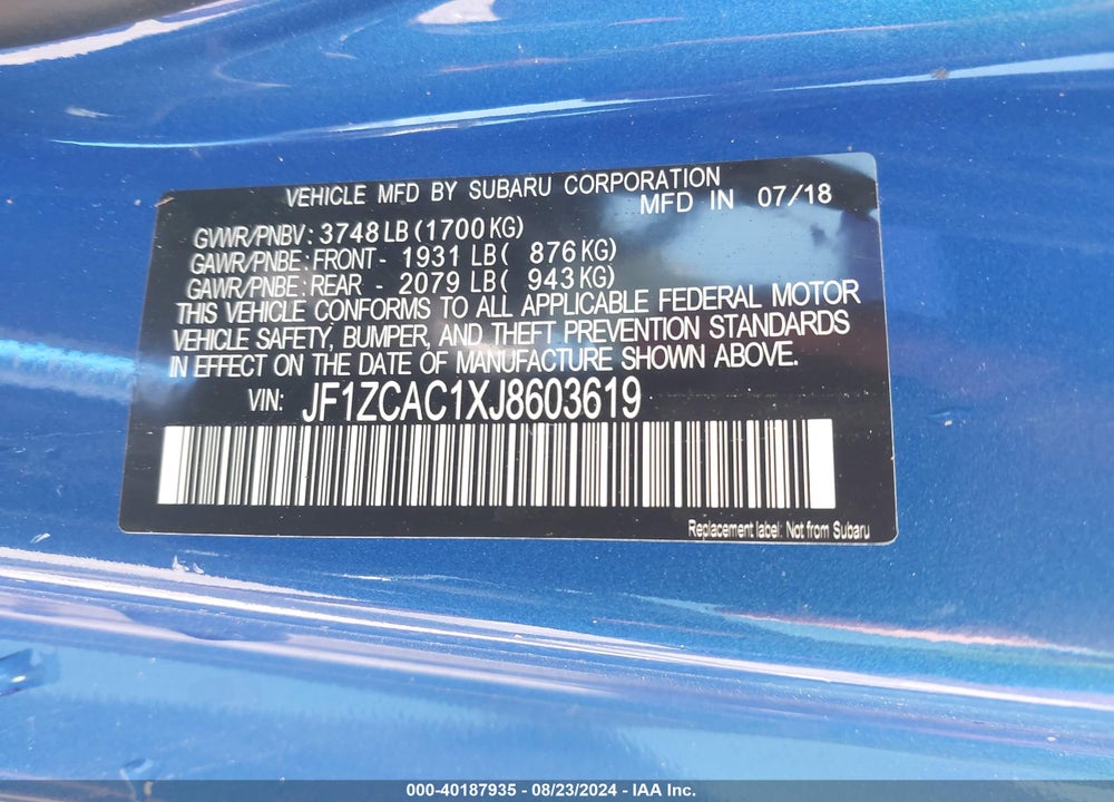 2018 SUBARU BRZ LIMITED VIN: JF1ZCAC1XJ8603619