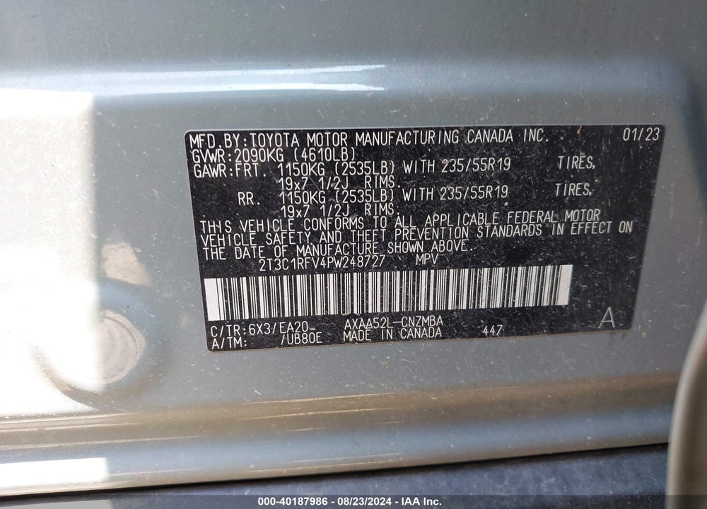 2023 TOYOTA RAV4 XLE PREMIUM VIN: 2T3C1RFV4PW248727