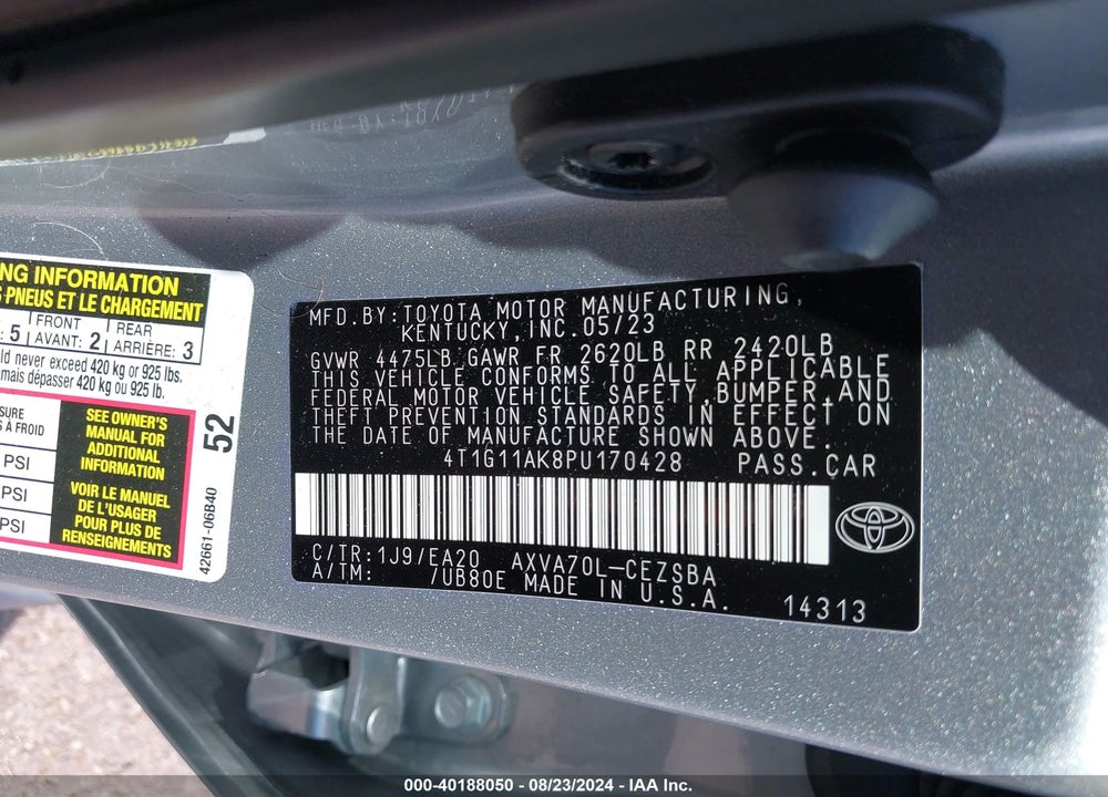 2023 TOYOTA CAMRY SE VIN: 4T1G11AK8PU170428