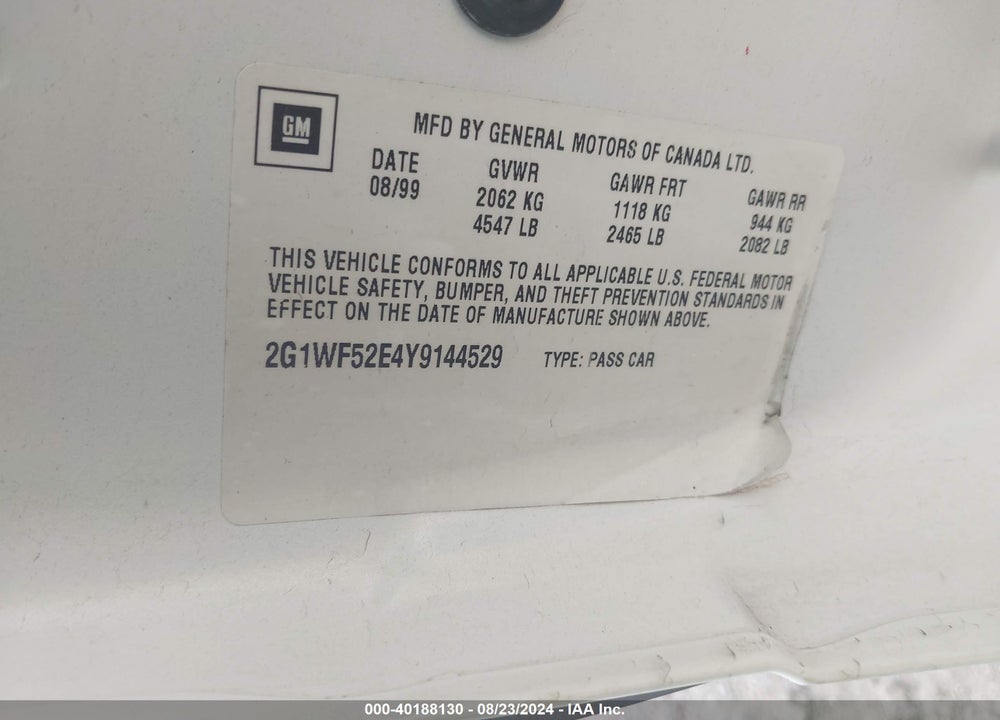 2000 CHEVROLET IMPALA VIN: 2G1WF52E4Y9144529