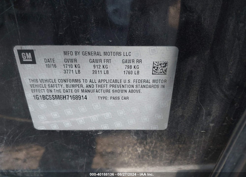 2017 CHEVROLET CRUZE LS AUTO VIN: 1G1BC5SM6H7168914