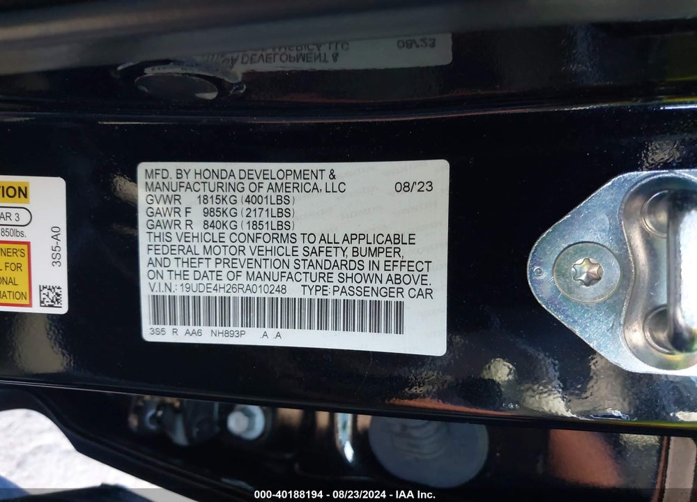 2024 ACURA INTEGRA VIN: 19UDE4H26RA010248