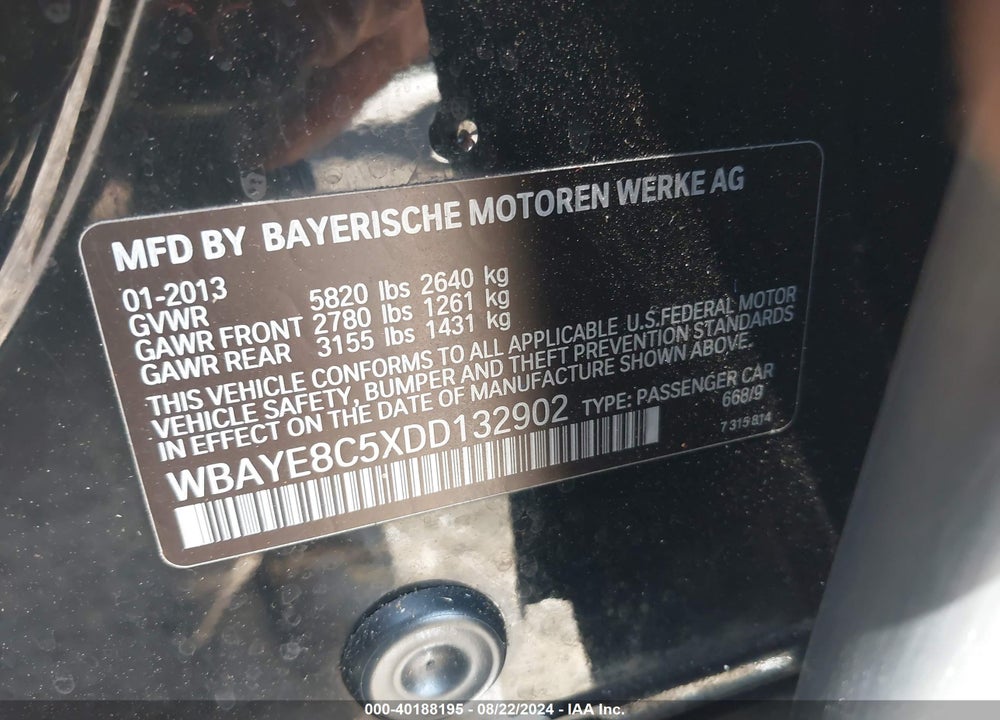 2013 BMW 750LI VIN: WBAYE8C5XDD132902