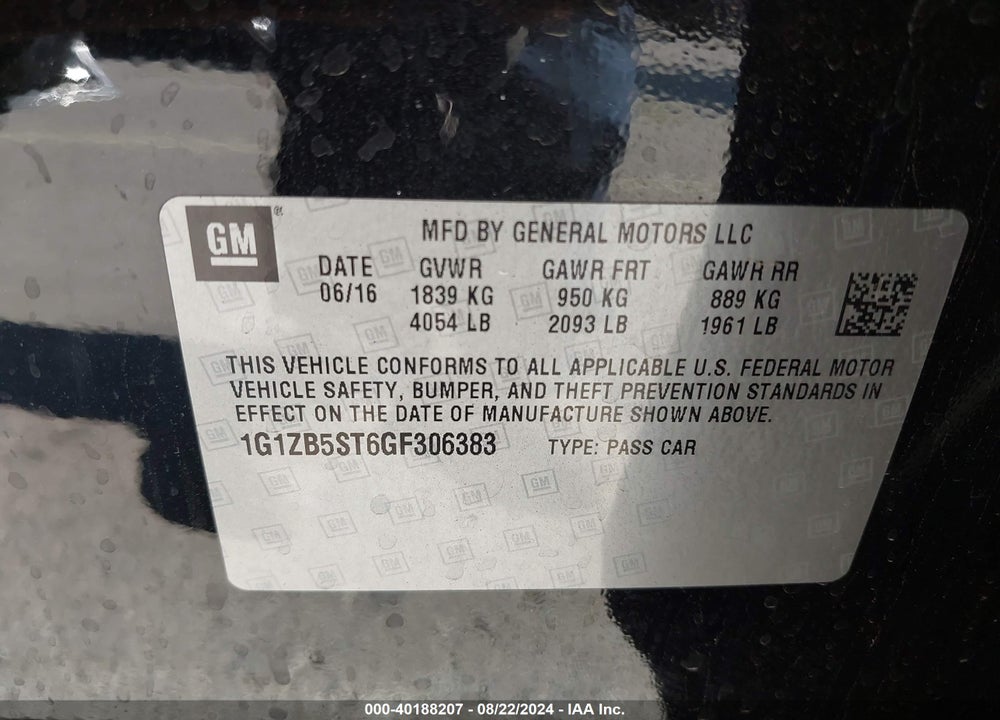 2016 CHEVROLET MALIBU LS VIN: 1G1ZB5ST6GF306383