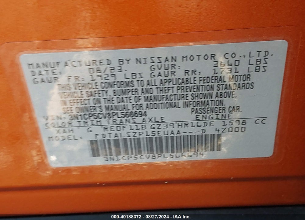 2023 NISSAN KICKS VIN: 3N1CP5CV8PL566694