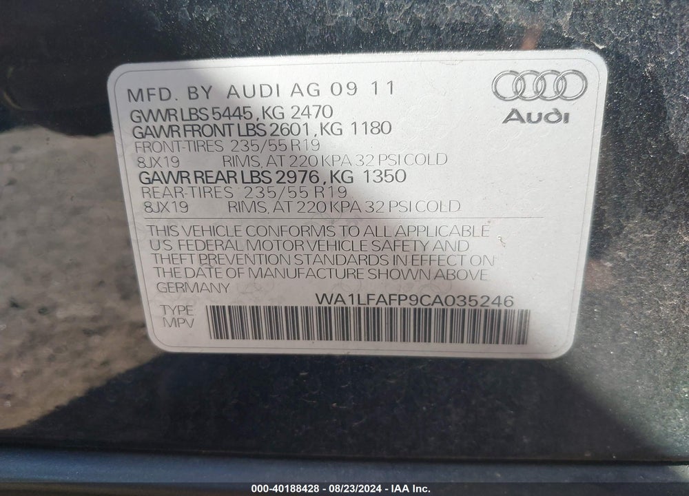 2012 AUDI Q5 2.0T PREMIUM VIN: WA1LFAFP9CA035246
