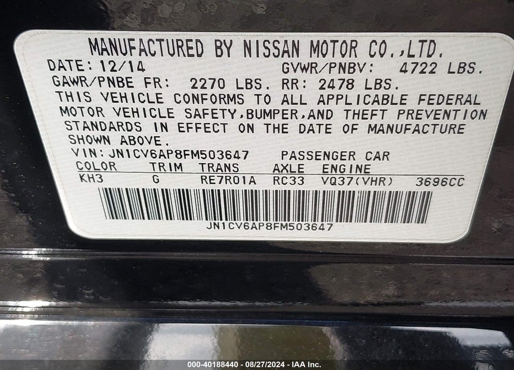 2015 INFINITI Q40 VIN: JN1CV6AP8FM503647
