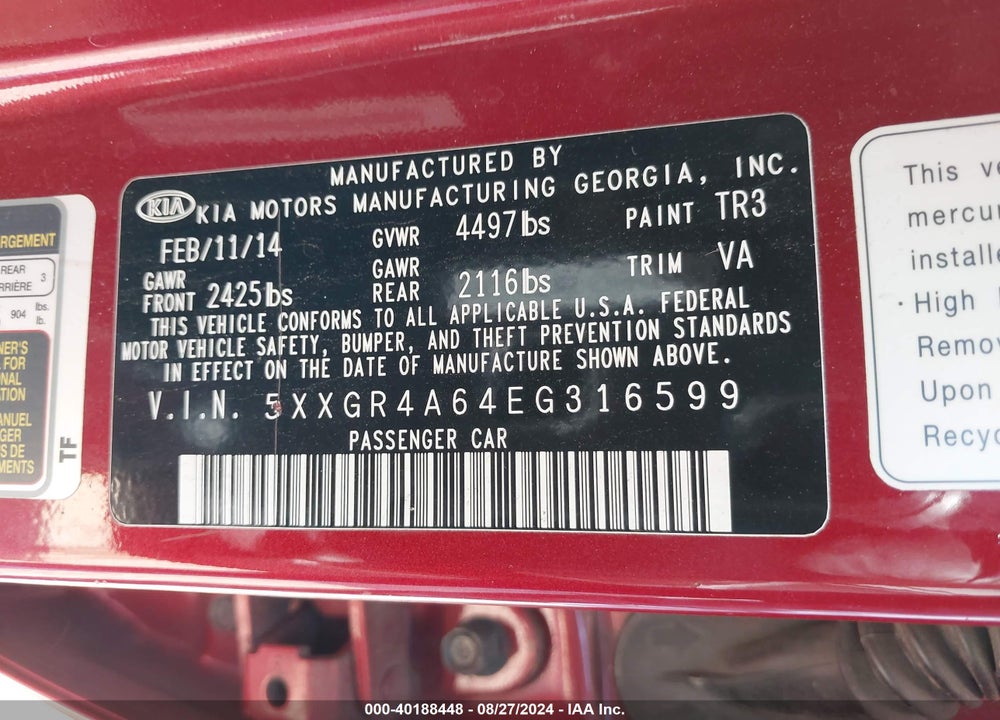 2014 KIA OPTIMA SX TURBO VIN: 5XXGR4A64EG316599