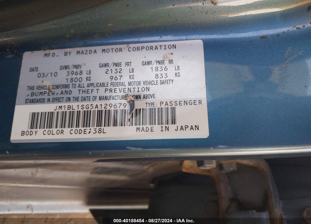 2010 MAZDA 3 I SPORT VIN: JM1BL1SG5A1296791