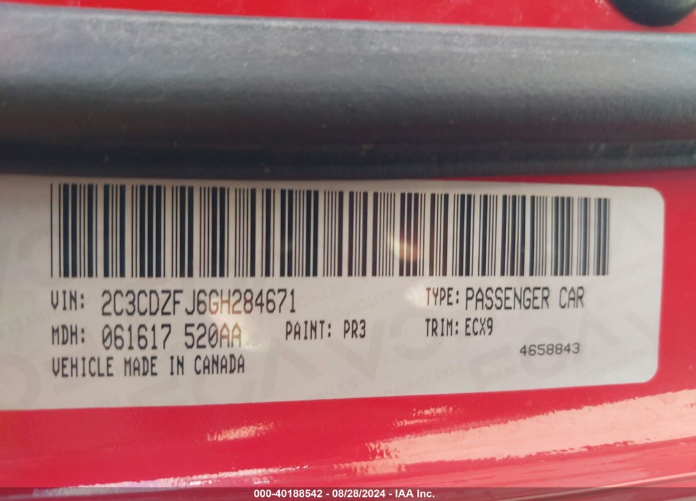 2016 DODGE CHALLENGER 392 HEMI SCAT PACK SHAKER VIN: 2C3CDZFJ6GH284671