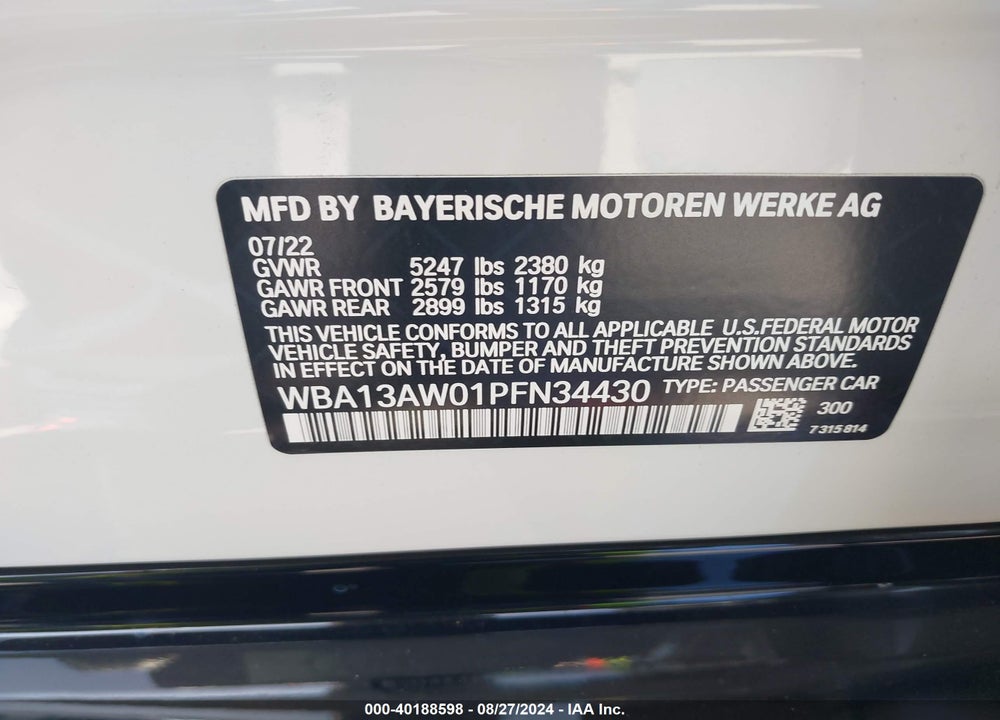 2023 BMW M440I GRAN COUPE XDRIVE VIN: WBA13AW01PFN34430