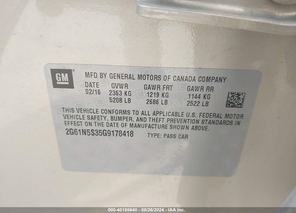 2016 CADILLAC XTS VIN: 2G61N5S35G9178418