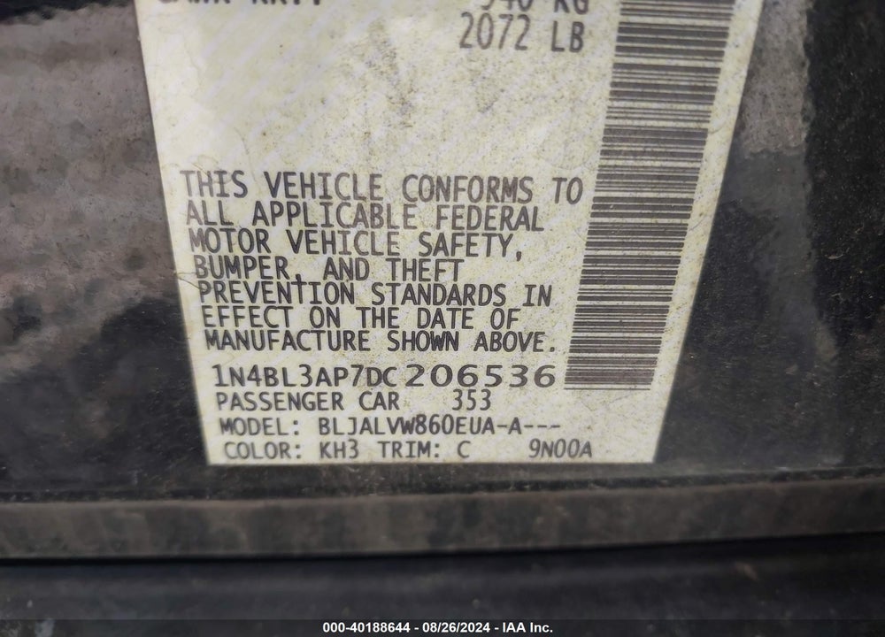 2013 NISSAN ALTIMA 3.5S/3.5SV/3.5SL VIN: 1N4BL3AP7DC206536