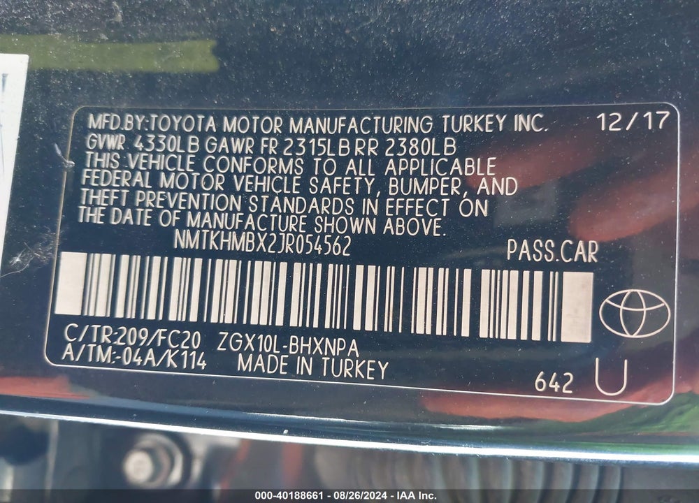 2018 TOYOTA C-HR XLE VIN: NMTKHMBX2JR054562