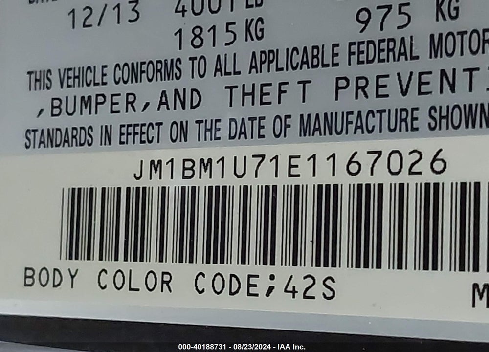 2014 MAZDA 3 I SPORT VIN: JM1BM1U71E1167026