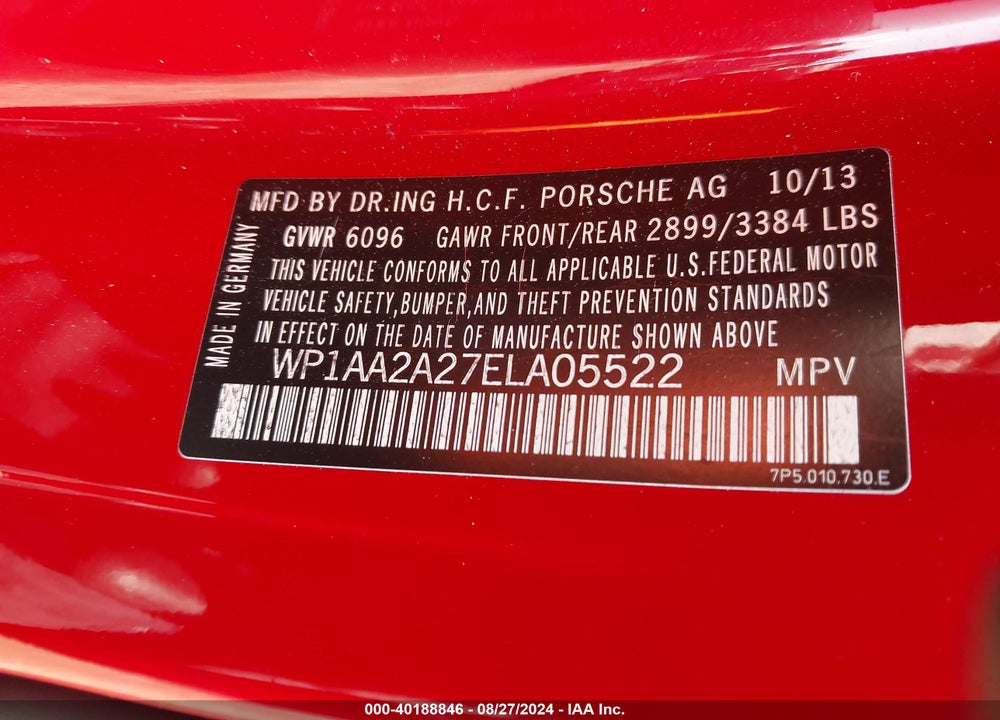 2014 PORSCHE CAYENNE VIN: WP1AA2A27ELA05522