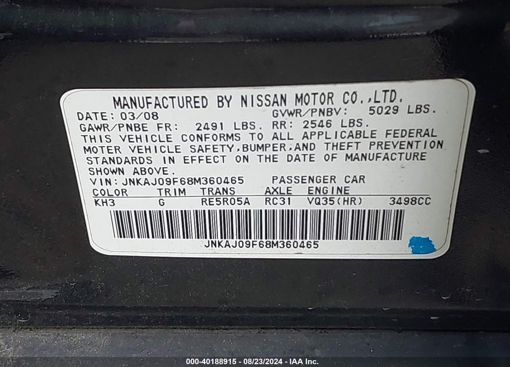 2008 INFINITI EX35 JOURNEY VIN: JNKAJ09F68M360465