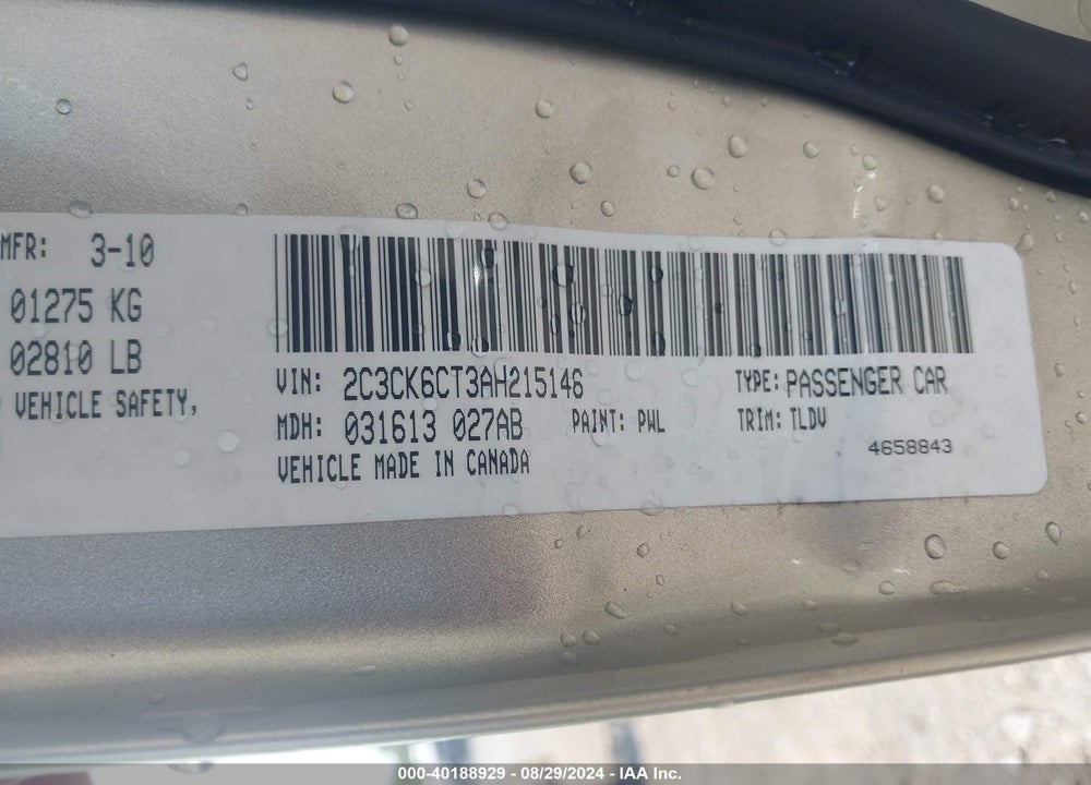 2010 CHRYSLER 300C AWD VIN: 2C3CK6CT3AH215146