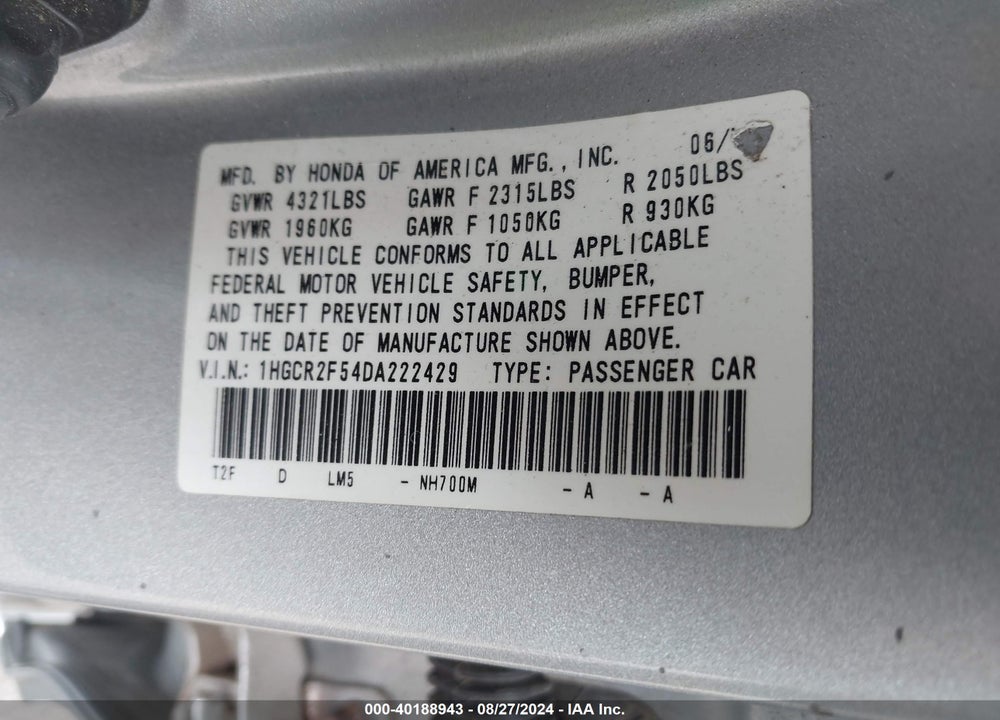 2013 HONDA ACCORD SPORT VIN: 1HGCR2F54DA222429