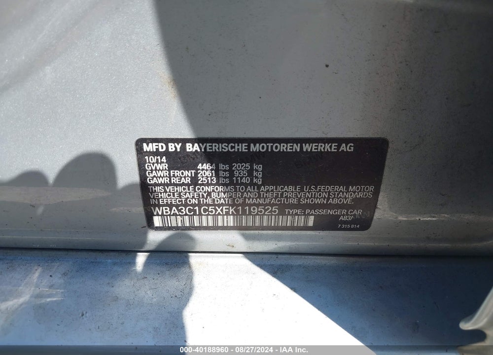 2015 BMW 328I VIN: WBA3C1C5XFK119525