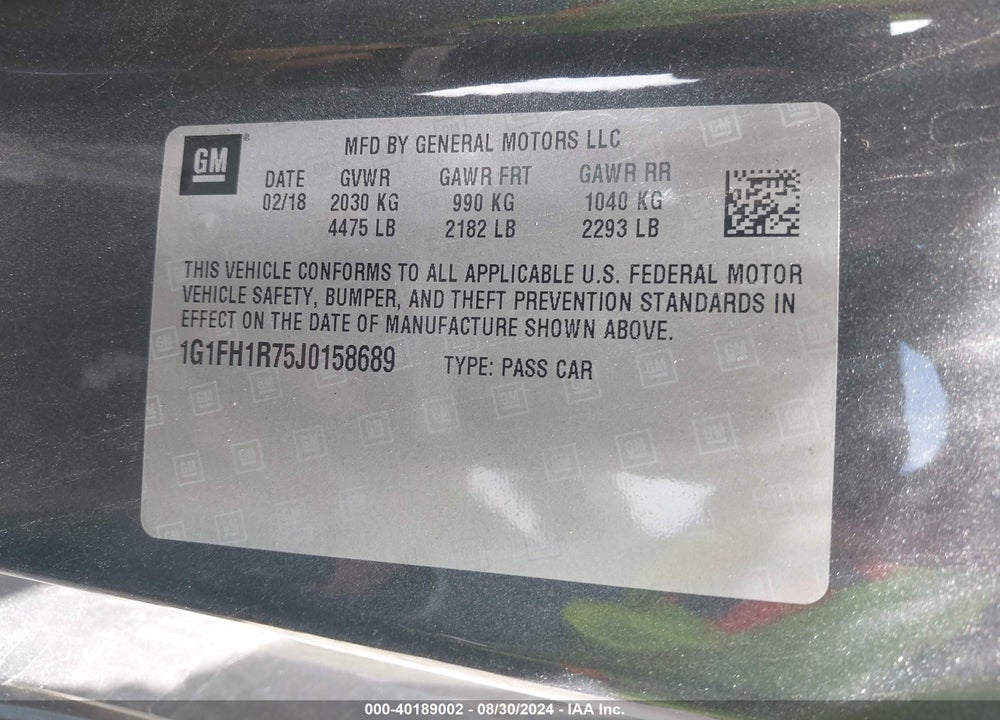 2018 CHEVROLET CAMARO 2SS VIN: 1G1FH1R75J0158689