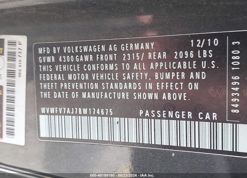 2011 VOLKSWAGEN GTI 2-DOOR VIN: WVWFV7AJ7BW174675