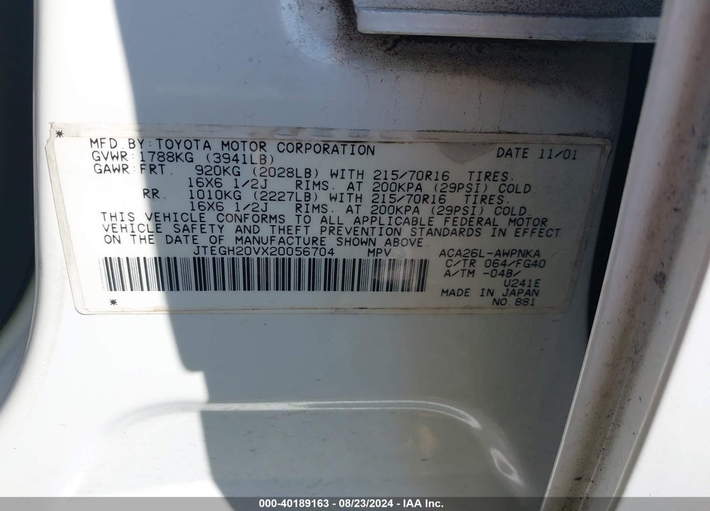 2002 TOYOTA RAV4 VIN: JTEGH20VX20056704