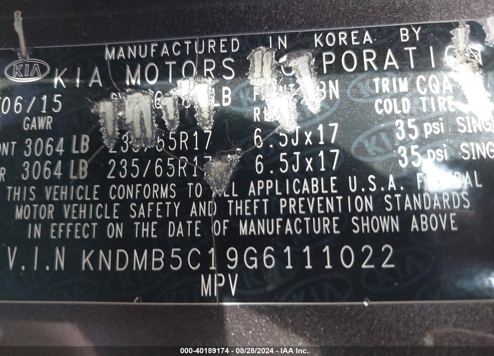 2016 KIA SEDONA LX VIN: KNDMB5C19G6111022