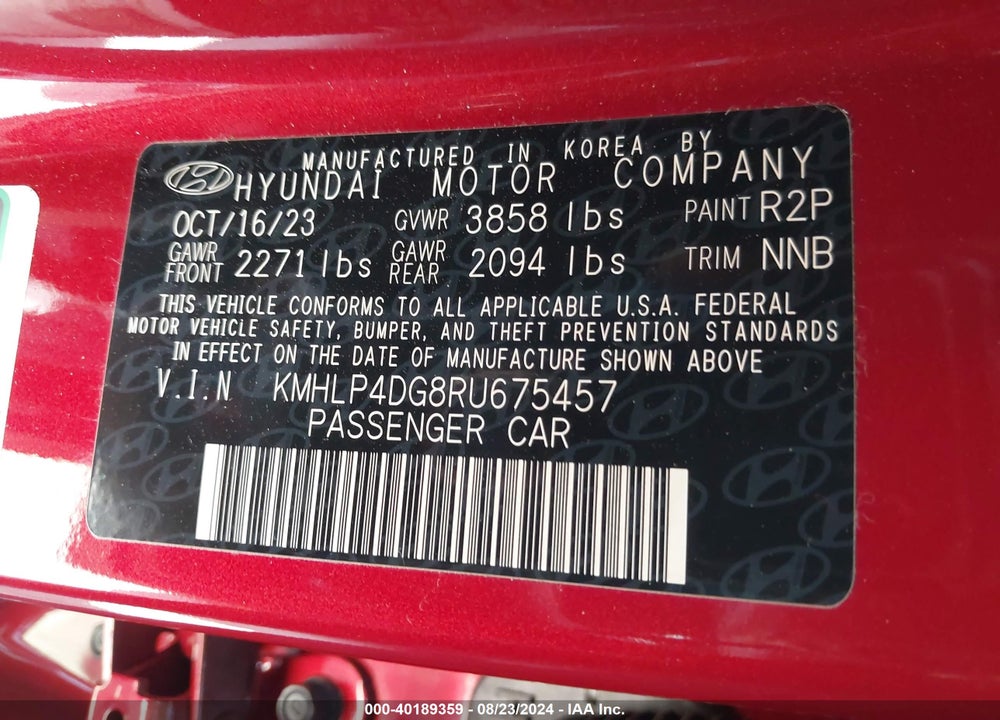2024 HYUNDAI ELANTRA LIMITED VIN: KMHLP4DG8RU675457