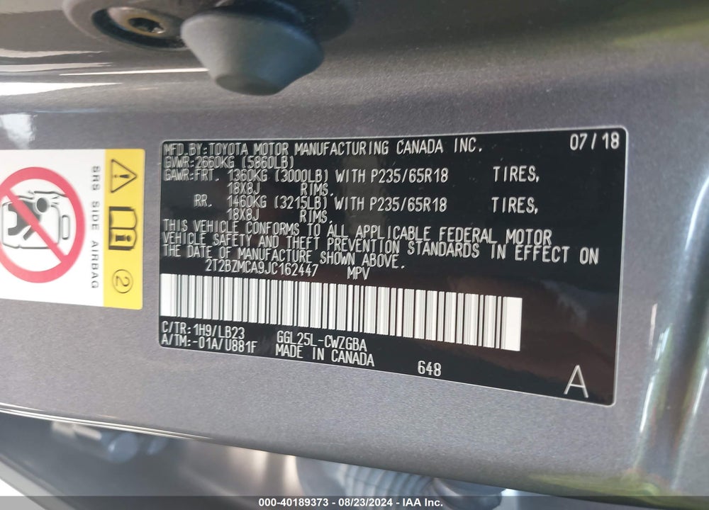 2018 LEXUS RX 350 VIN: 2T2BZMCA9JC162447