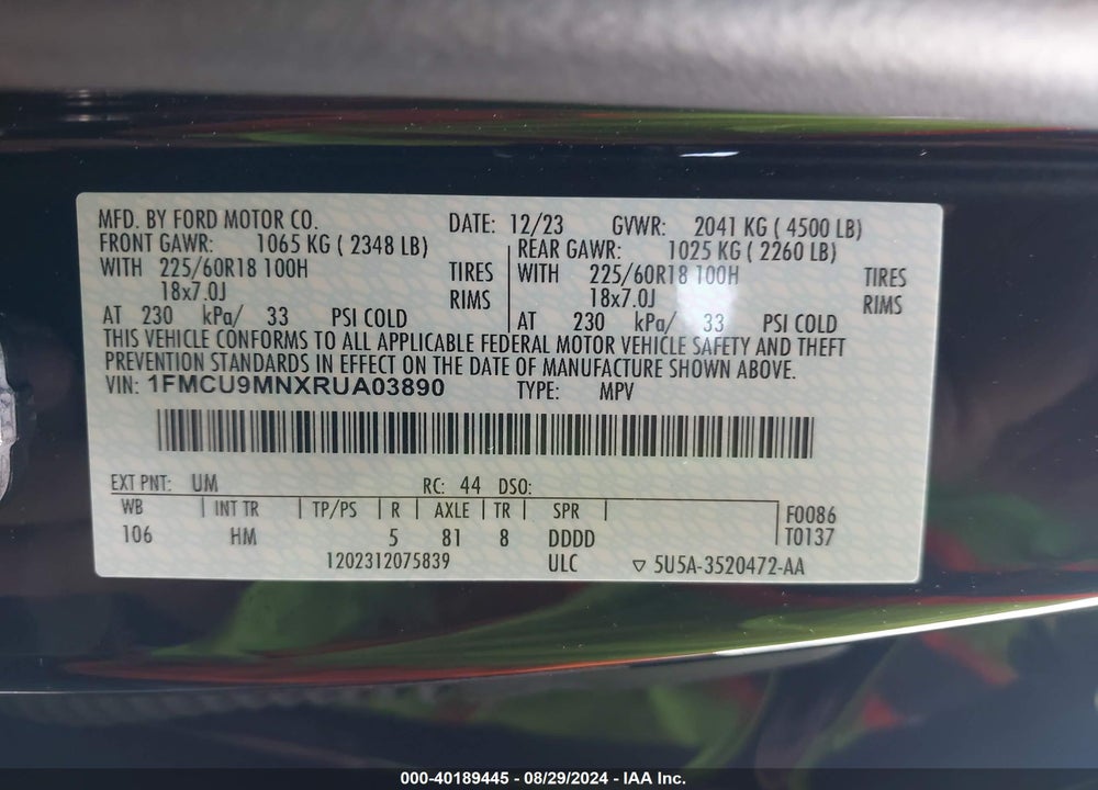 2024 FORD ESCAPE ST LINE VIN: 1FMCU9MNXRUA03890